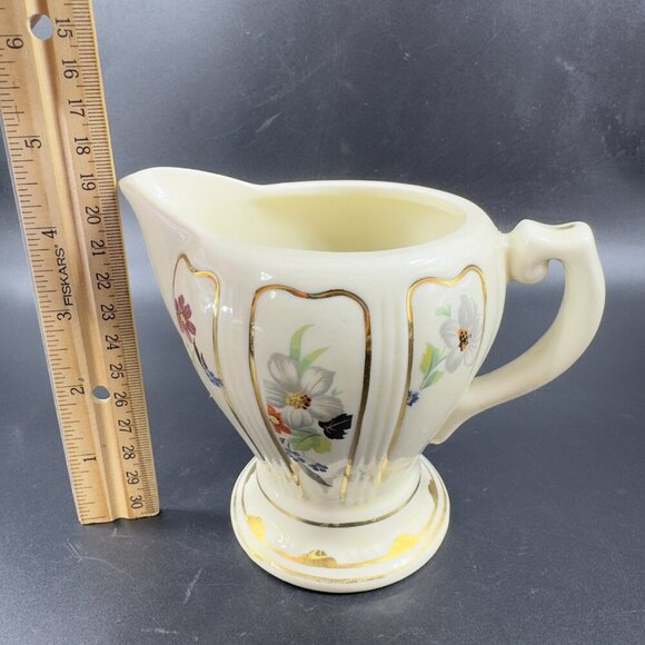 Vintage 1930s Porcelier Painted Creamer Small Pitcher USA Floral Pattern Antique - Picture 4 of 12